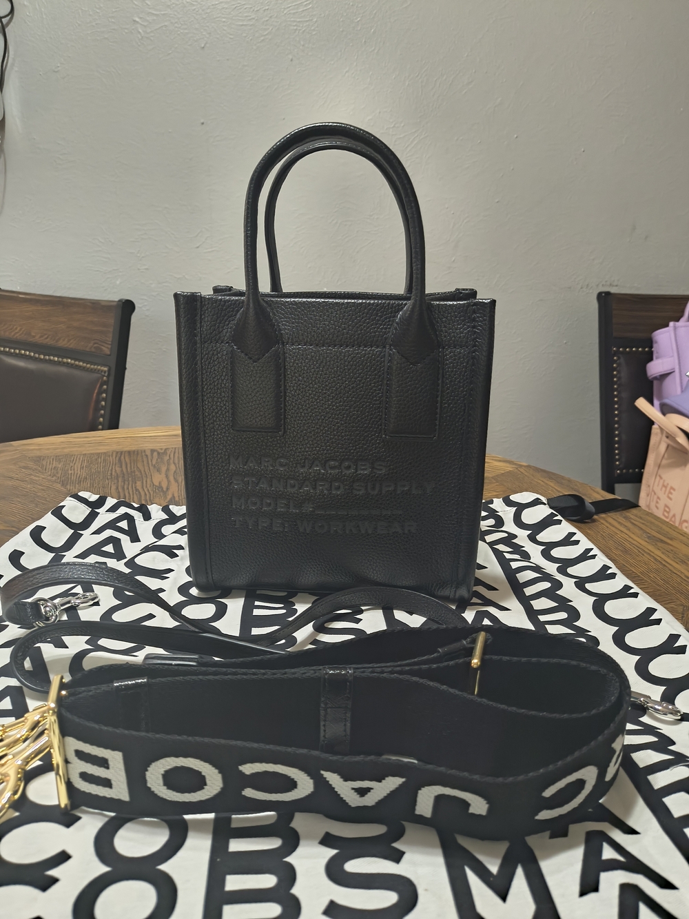 Marc Jacobs Black Leather Mini Tote with Logo Strap
